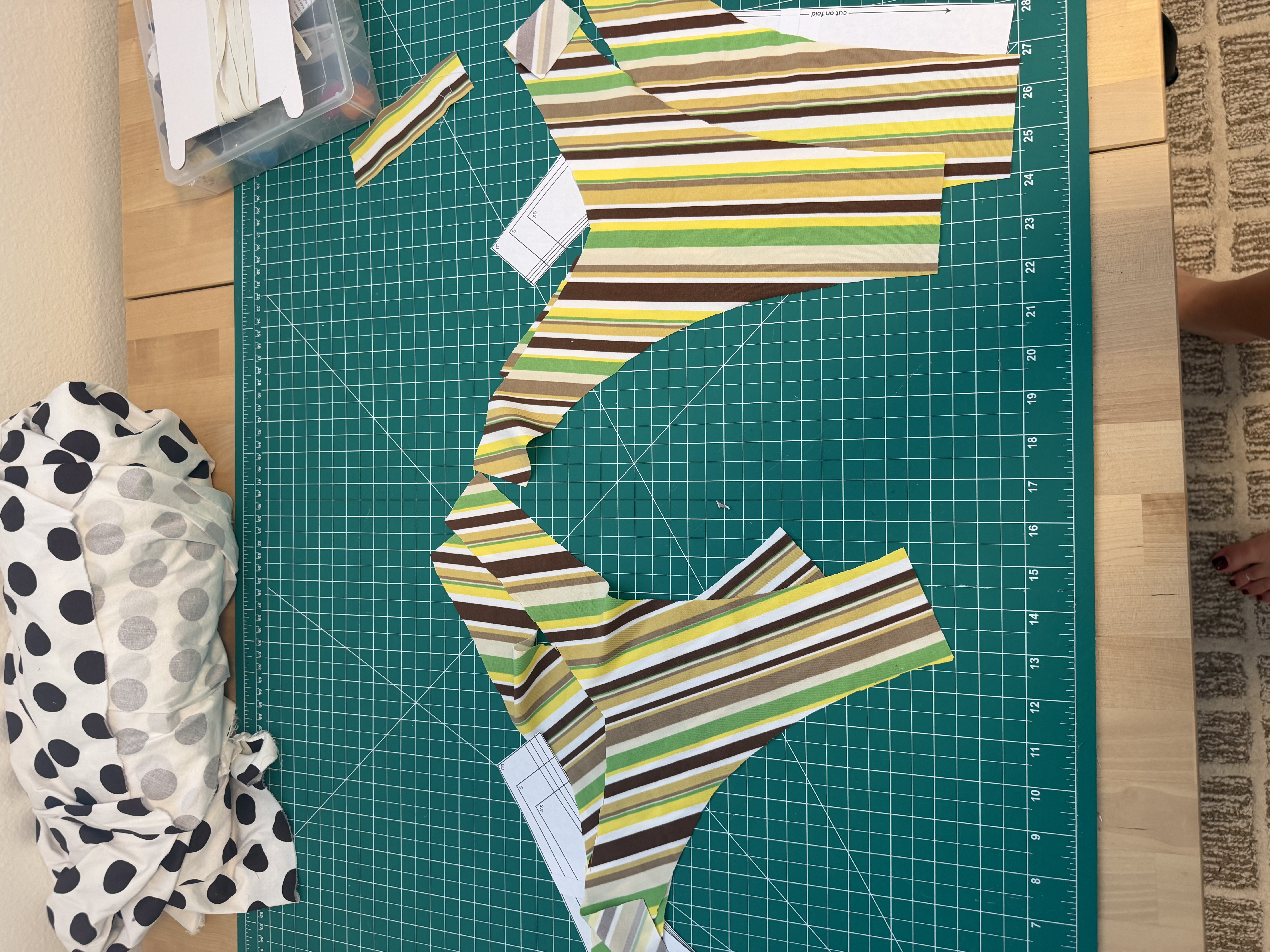 Striped Roxy bottoms pattern pieces cut and ready to sew